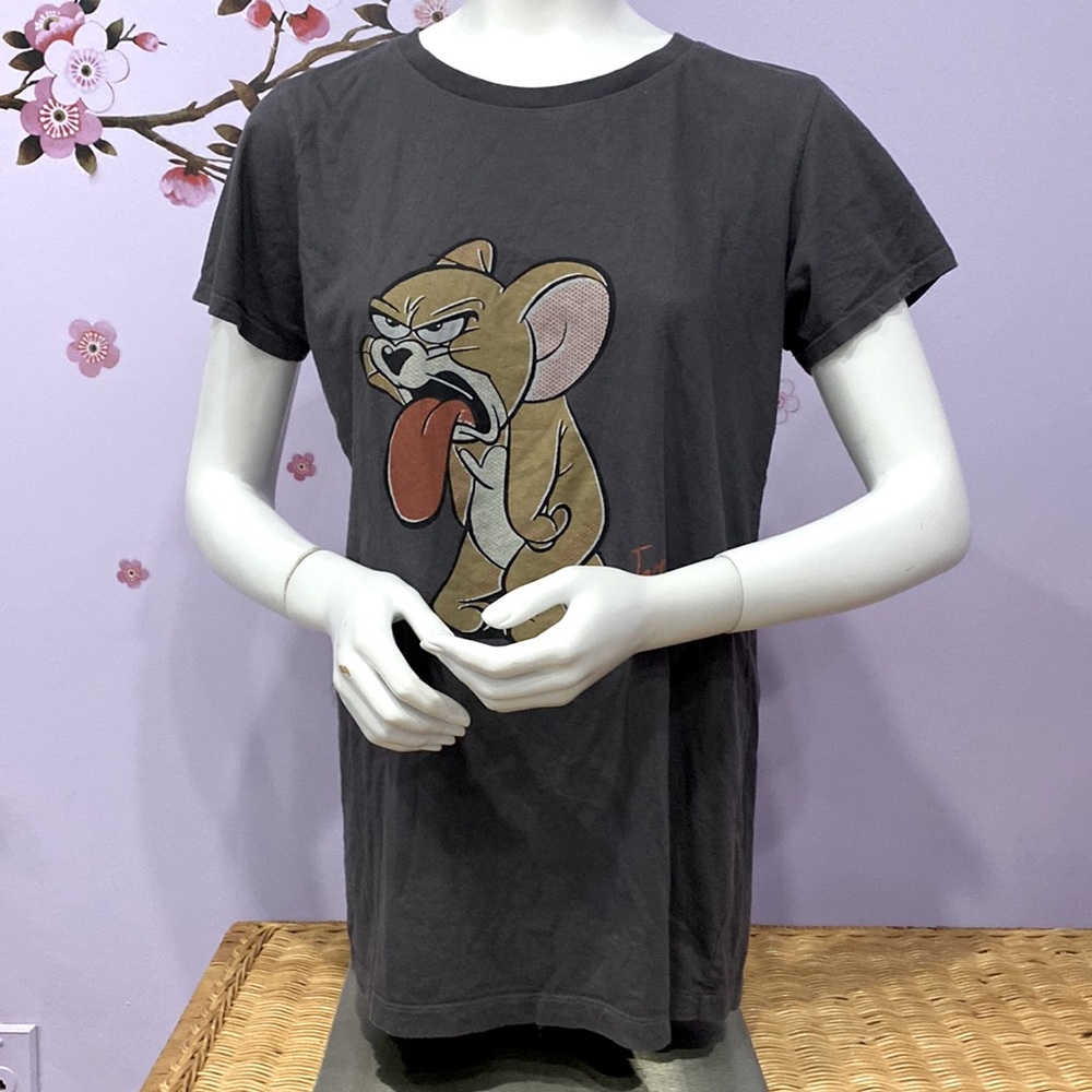 SOLD YEY  !!   Uniqlo 100% Cotton Tom & Jerry Funny Gray T-shirt Top L ! - Picture 3 of 7